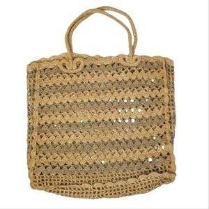 Crochet Tote Shoulder Bag Tote Open Weave Natural Double Handle Produce Beach